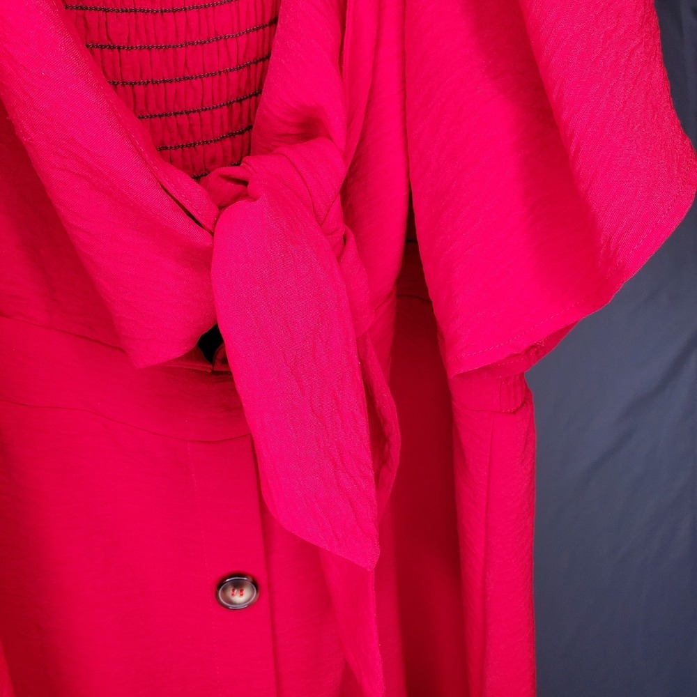 Bloomchic Dress 3XL Red Smocked Flutter Sleeve Button Tie Front Holiday Whimsy - Picture 5 of 11